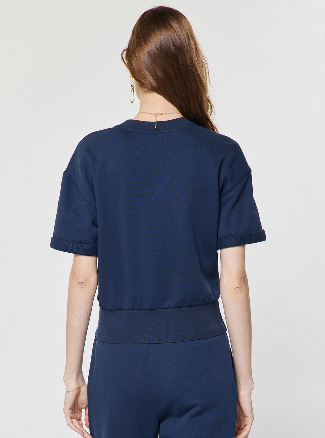 Embroidered Cropped Short Sleeve Sweatshirt