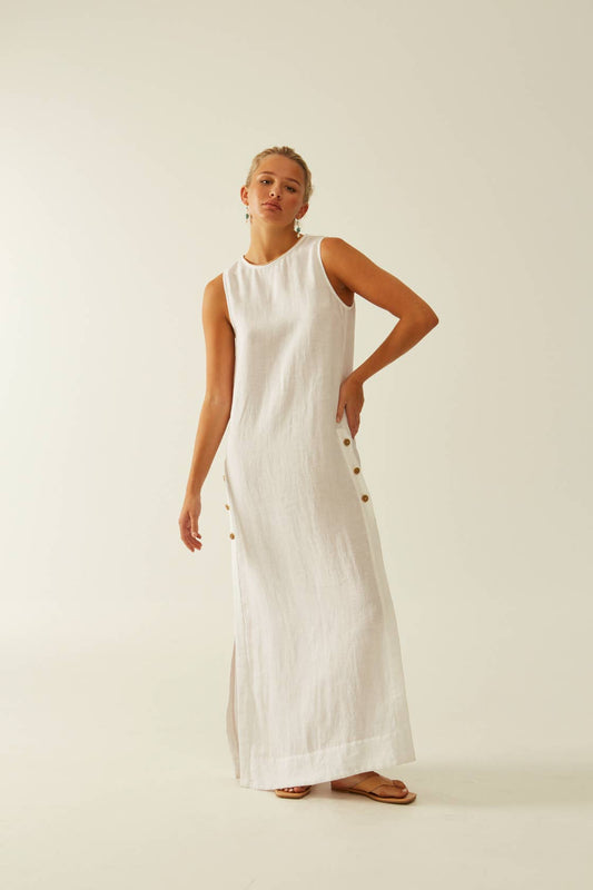 Linen maxi side slits dress.