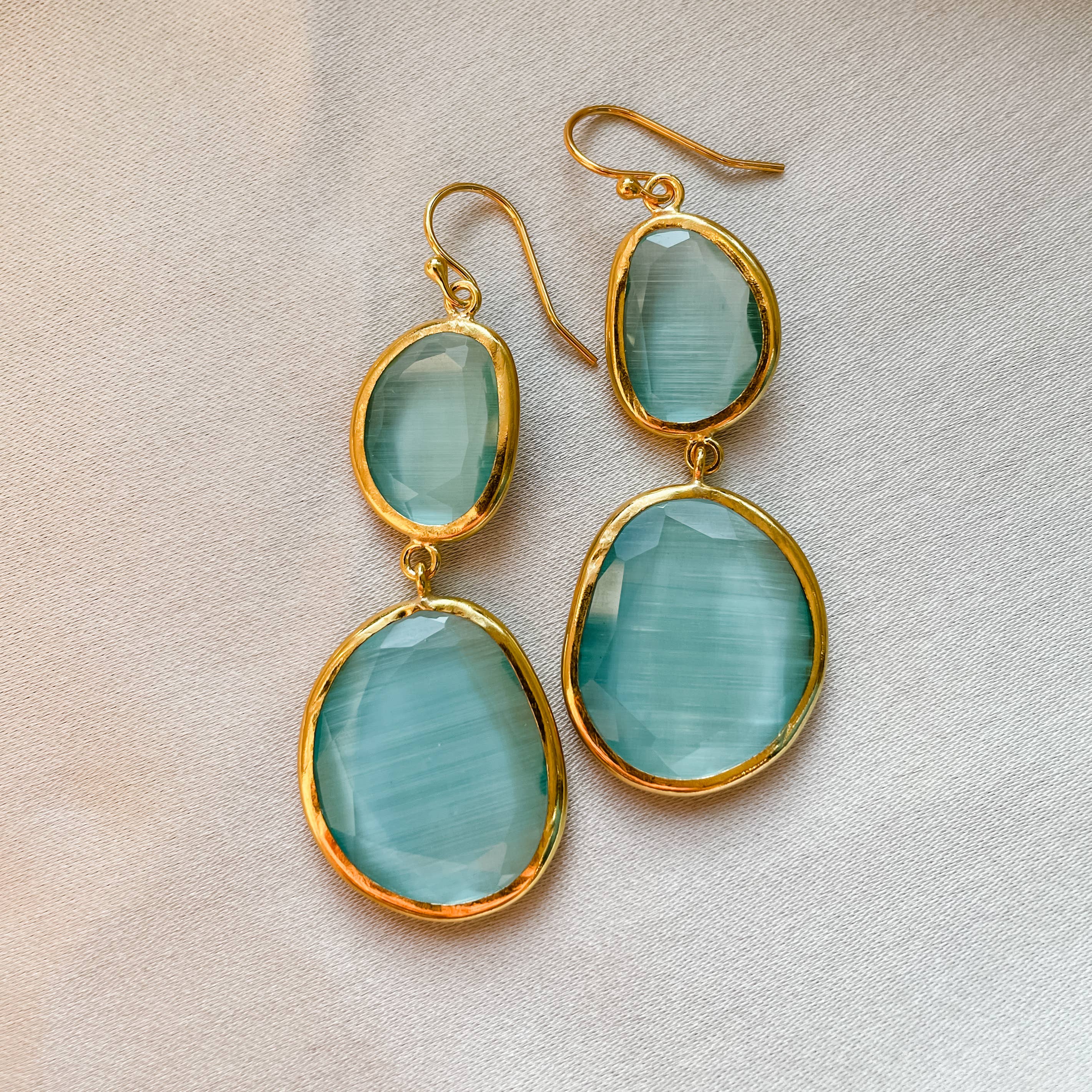 gold drop blue womens earrings