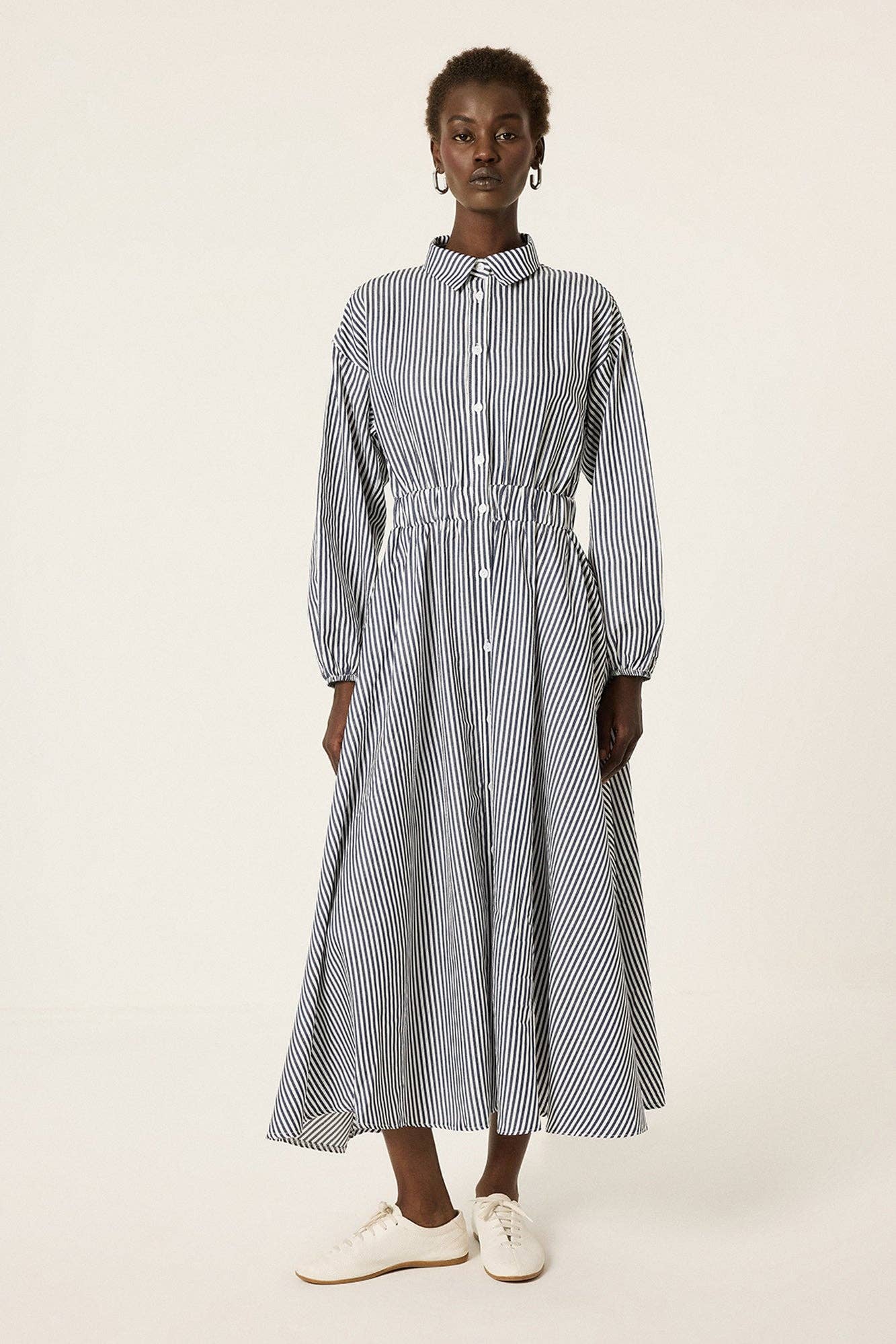 Striped Poplin Shirt Maxi Dress