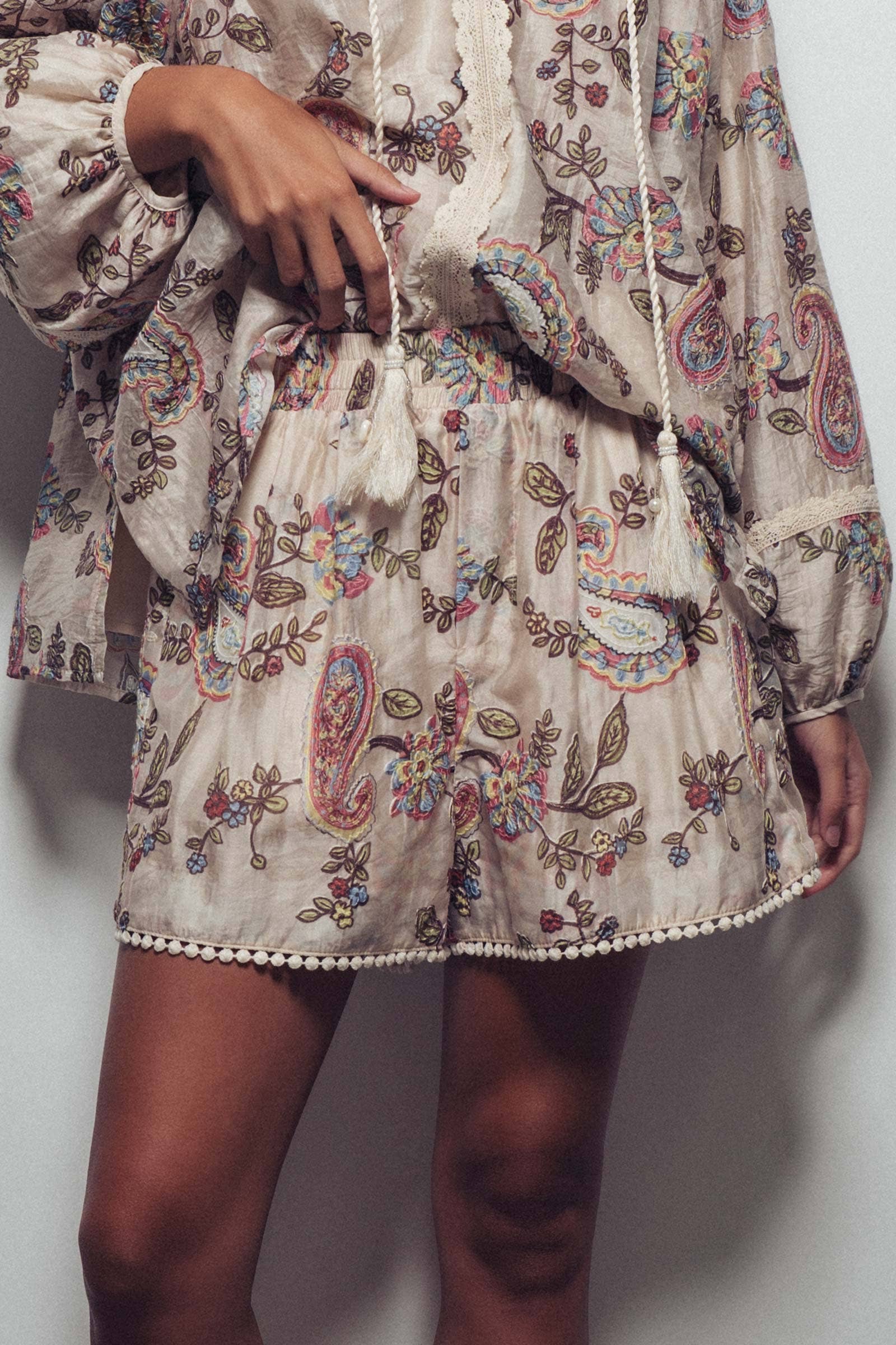 Boho Paisley Embroidered Lounge Shorts