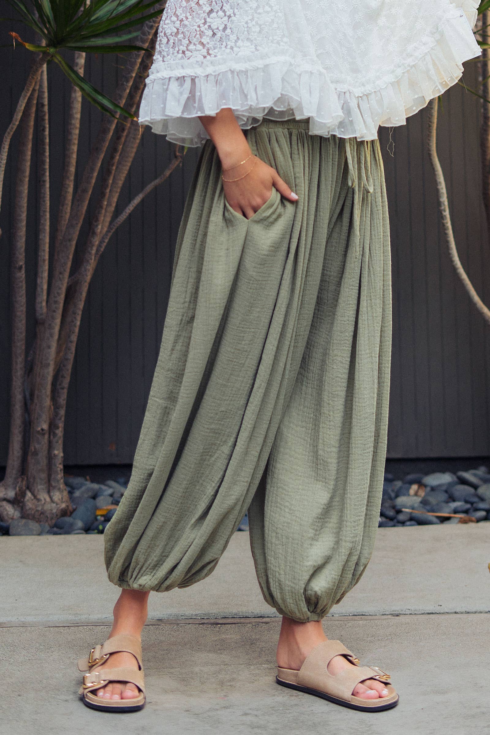 Crinkle Balloon Pants Drawstring