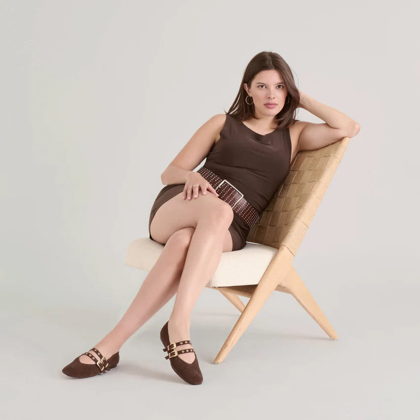 Dolce Vita | Baylee Grommet Ballet Flats Dk Brown Perforated Suede
