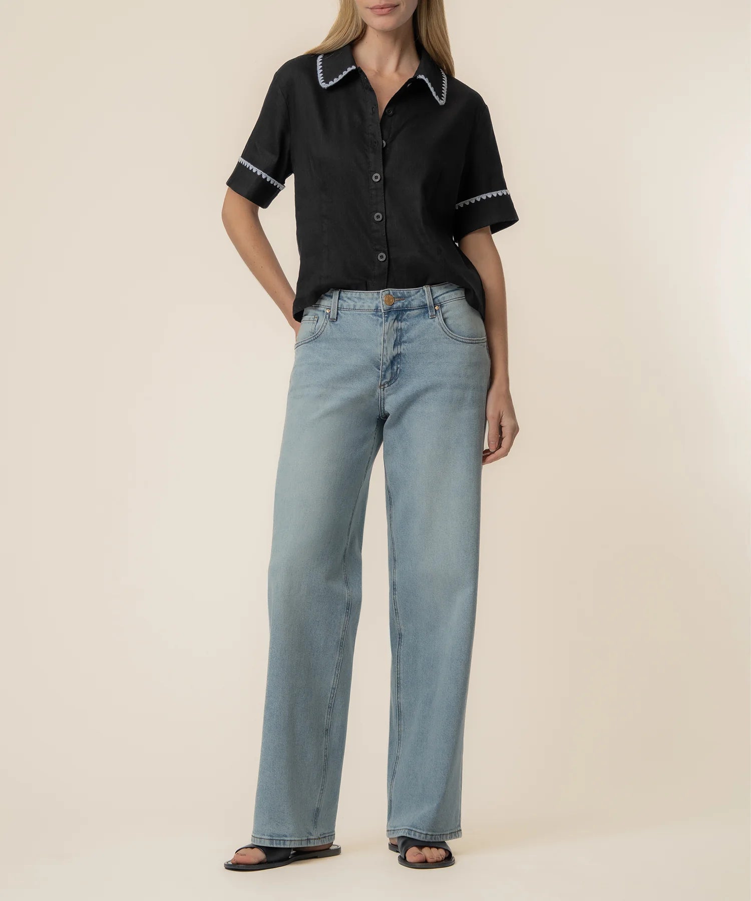 KUT Denim | Marisol Linen Top in Black/White