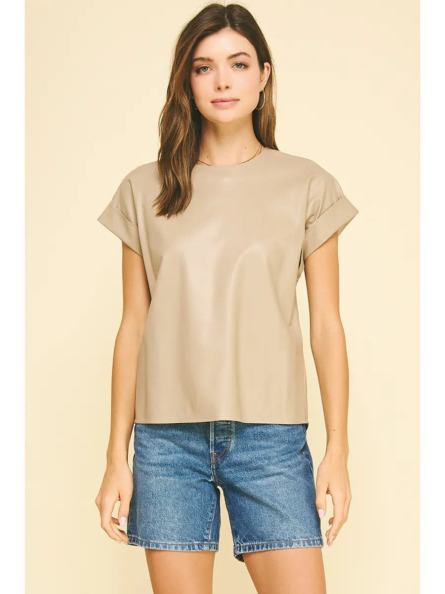 Leather Cap Sleeve Top
