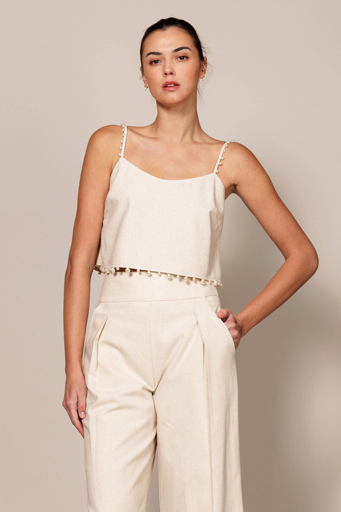 Pearl trimmed camisole top