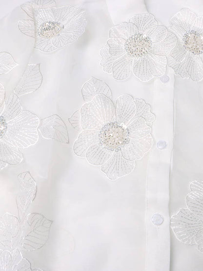 Organza Shirt 3D Floral Sequin Detail