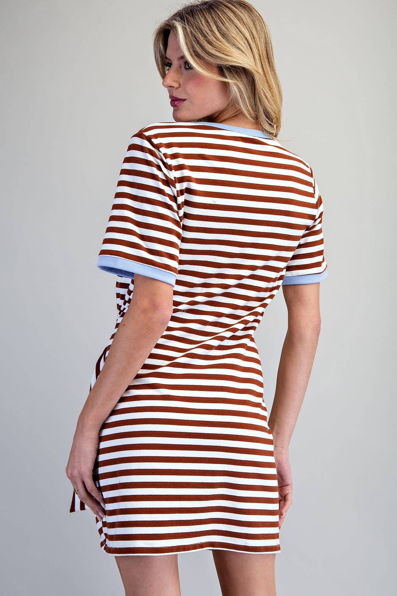 STRIPED WAIST TIE MINI DRESS