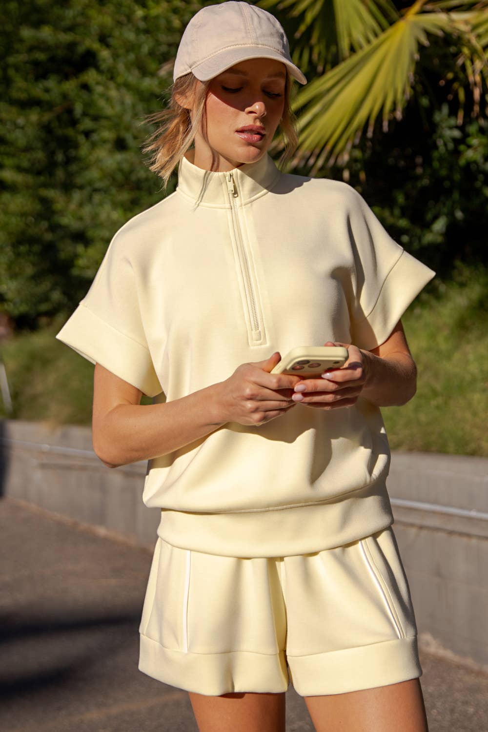 Butter Yellow Quarter Zip Lounge Top