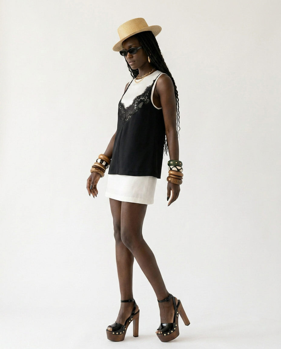 Lace & Satin Mini Dress