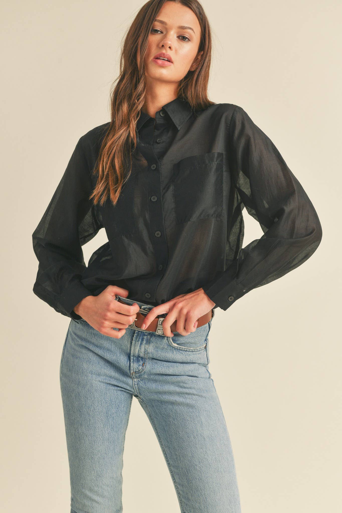SHEER COLLARED BUTTON-DOWN SHIRT