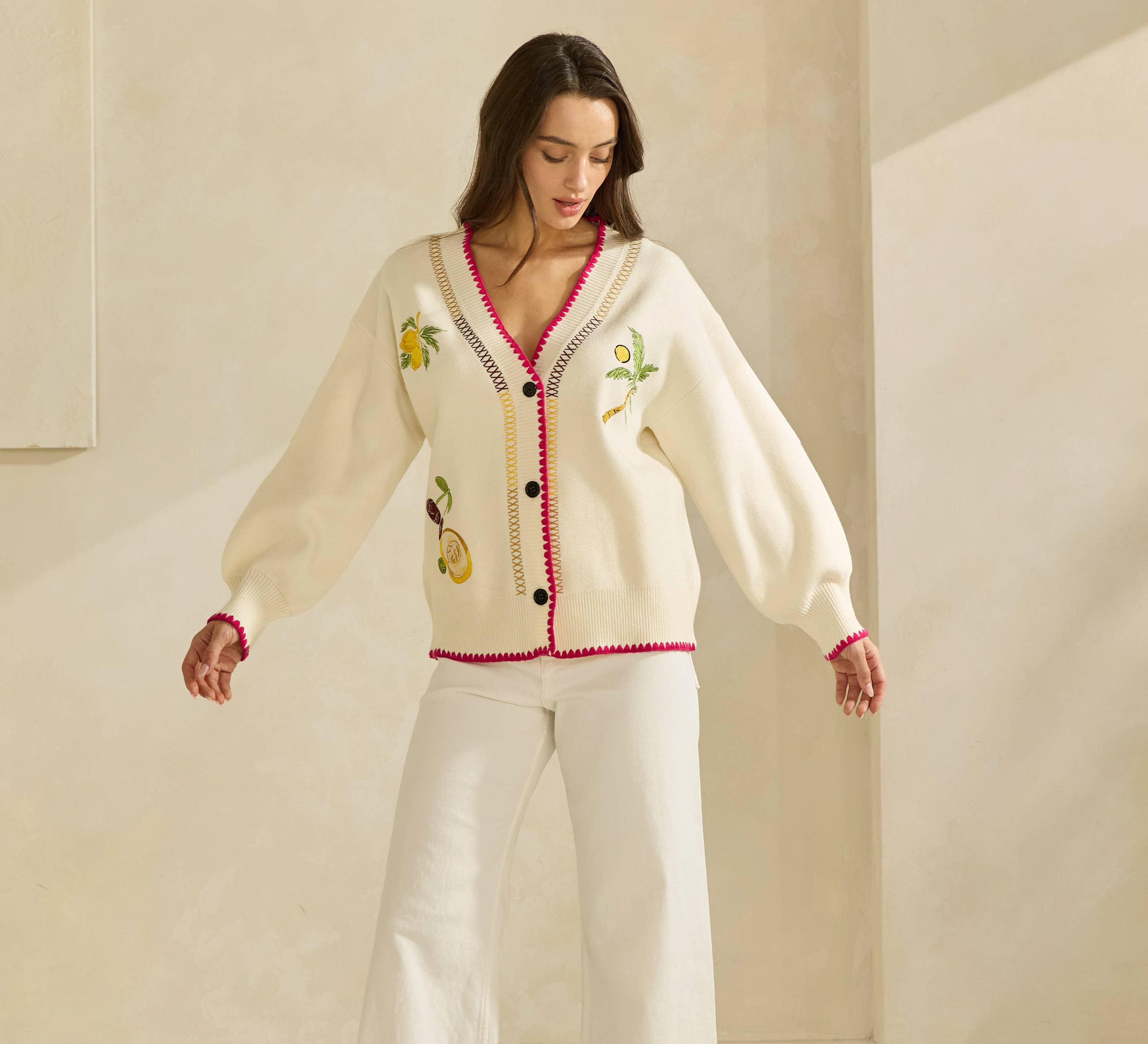 Embroidered V-neck Cardigan