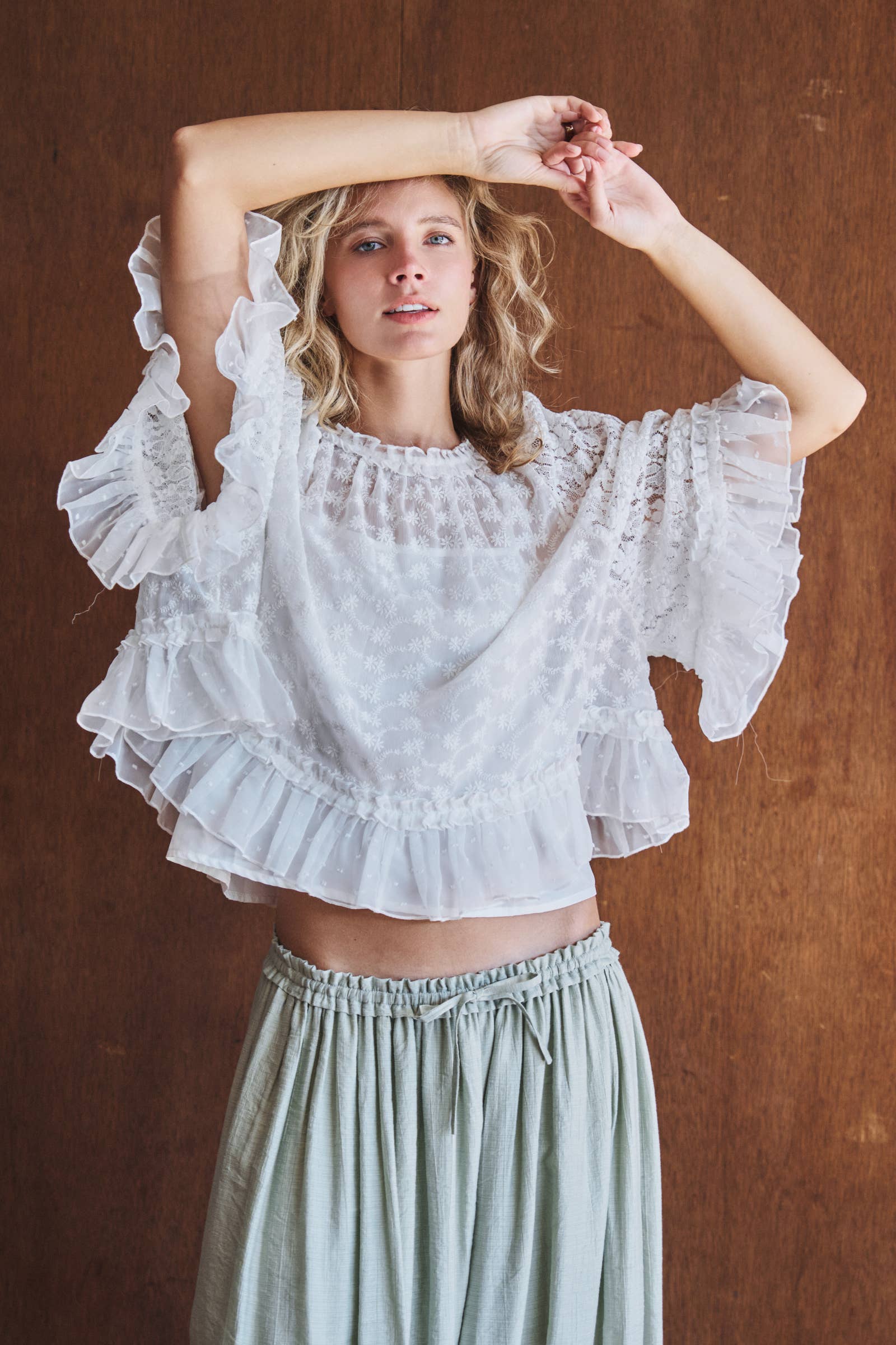 Lace Top Ruffle Flutter Sleeve