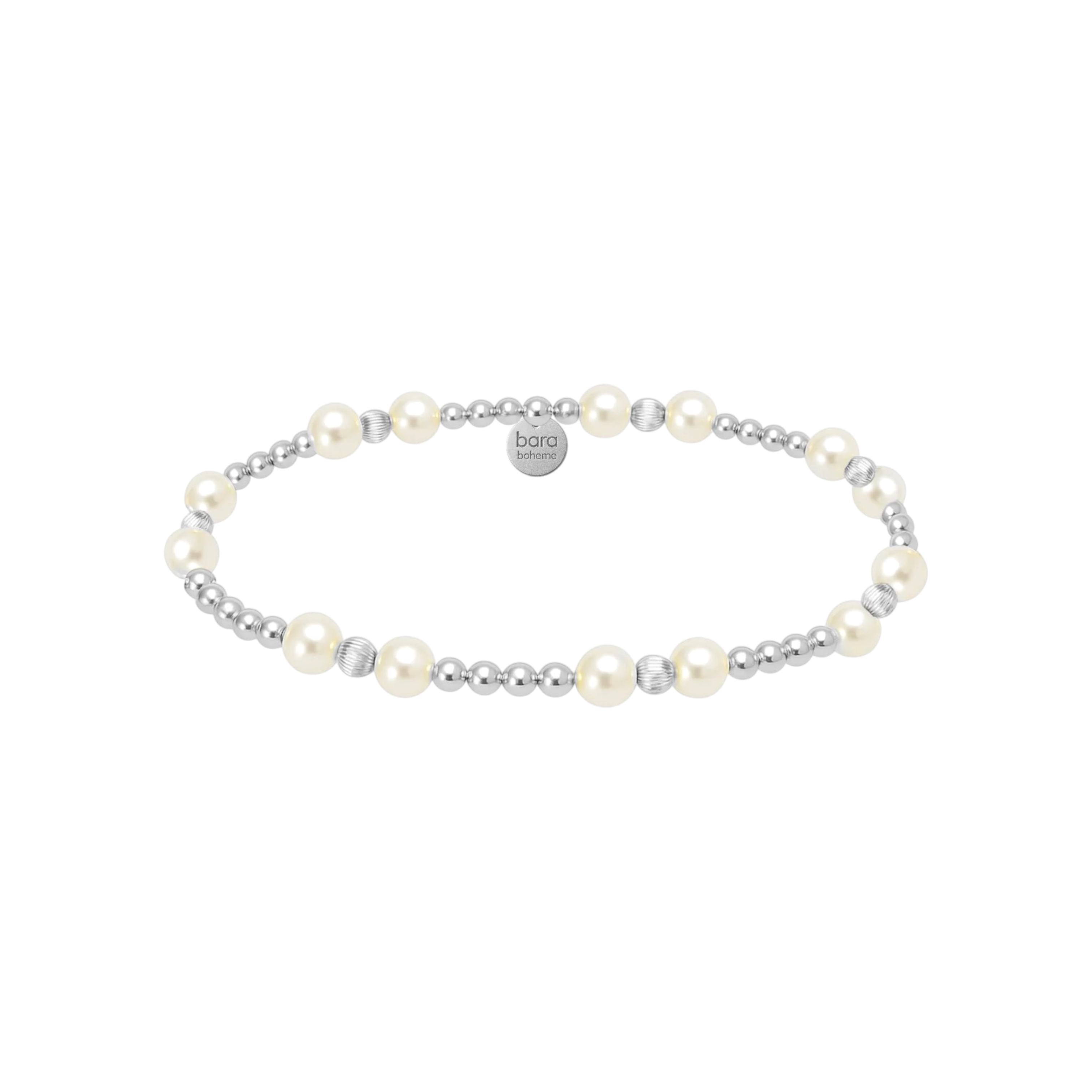 Pearl and silver bracelet on a white background