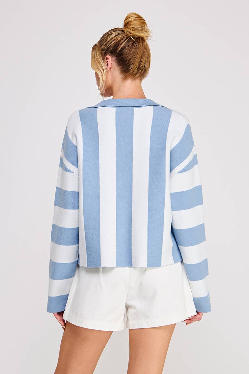 Striped Soft Relaxed Collared Cardi