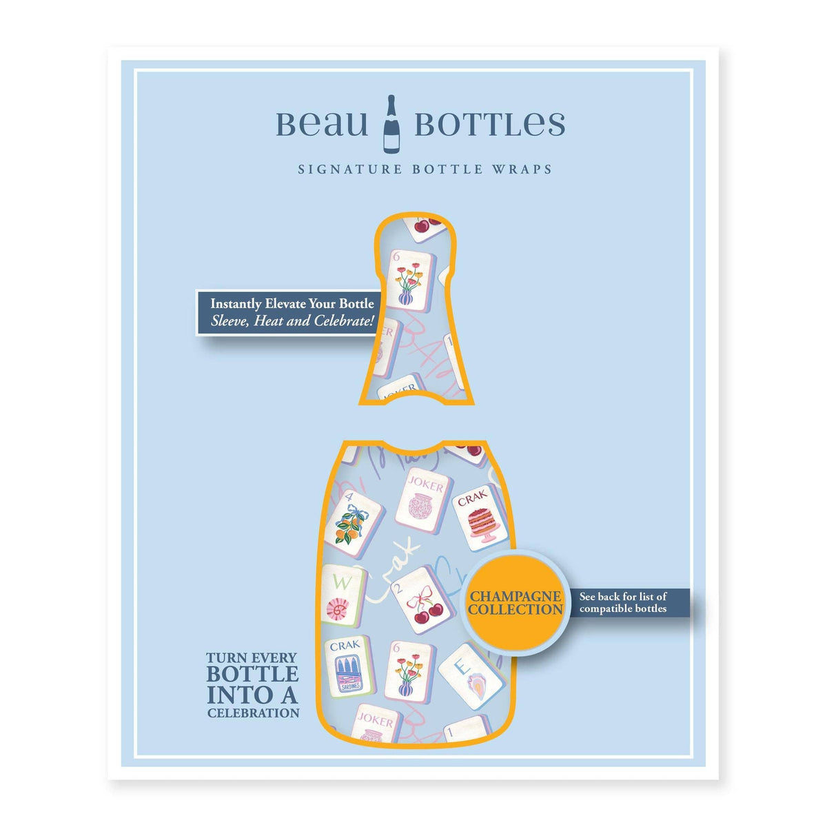Blue Mahjong Champagne Bottle Wrap – Gift for Her