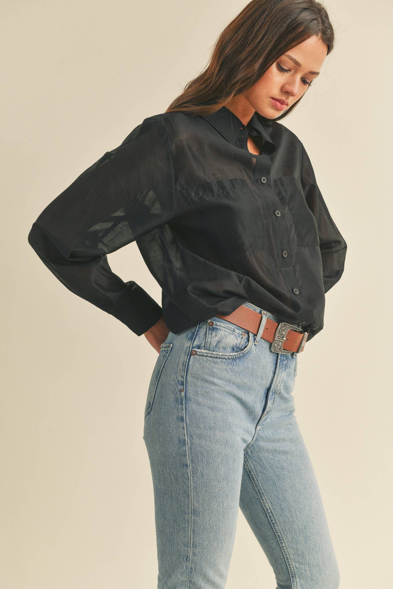 SHEER COLLARED BUTTON-DOWN SHIRT