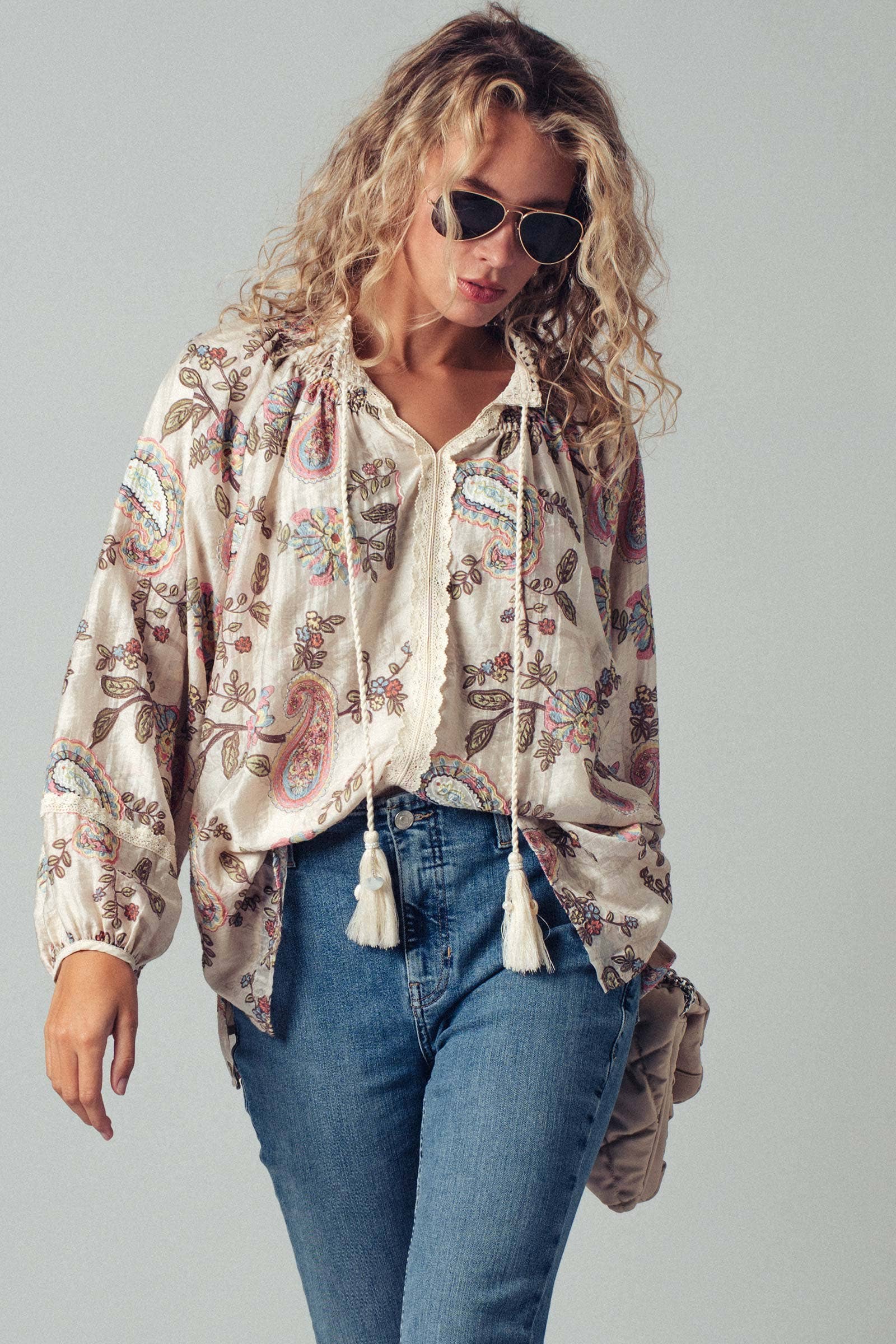 Embroidered Boho Paisley Blouse Top