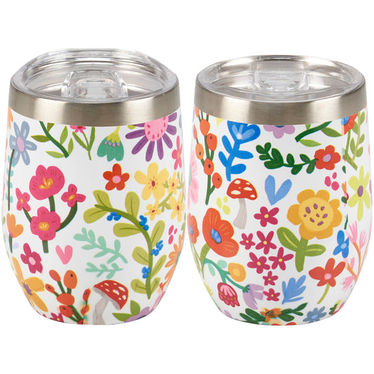 Happy Flowers Wine Tumbler