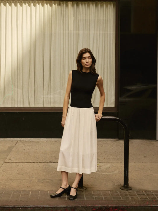 knit dress with chiffon skirt