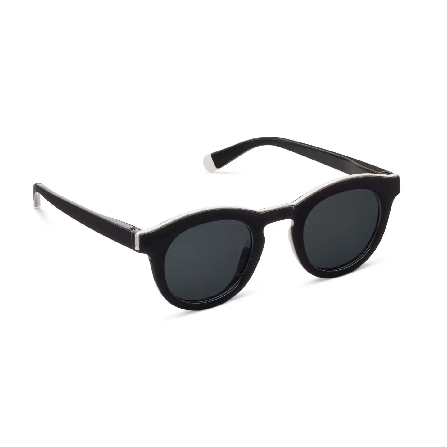 Black sunglasses with dark lenses on a white background