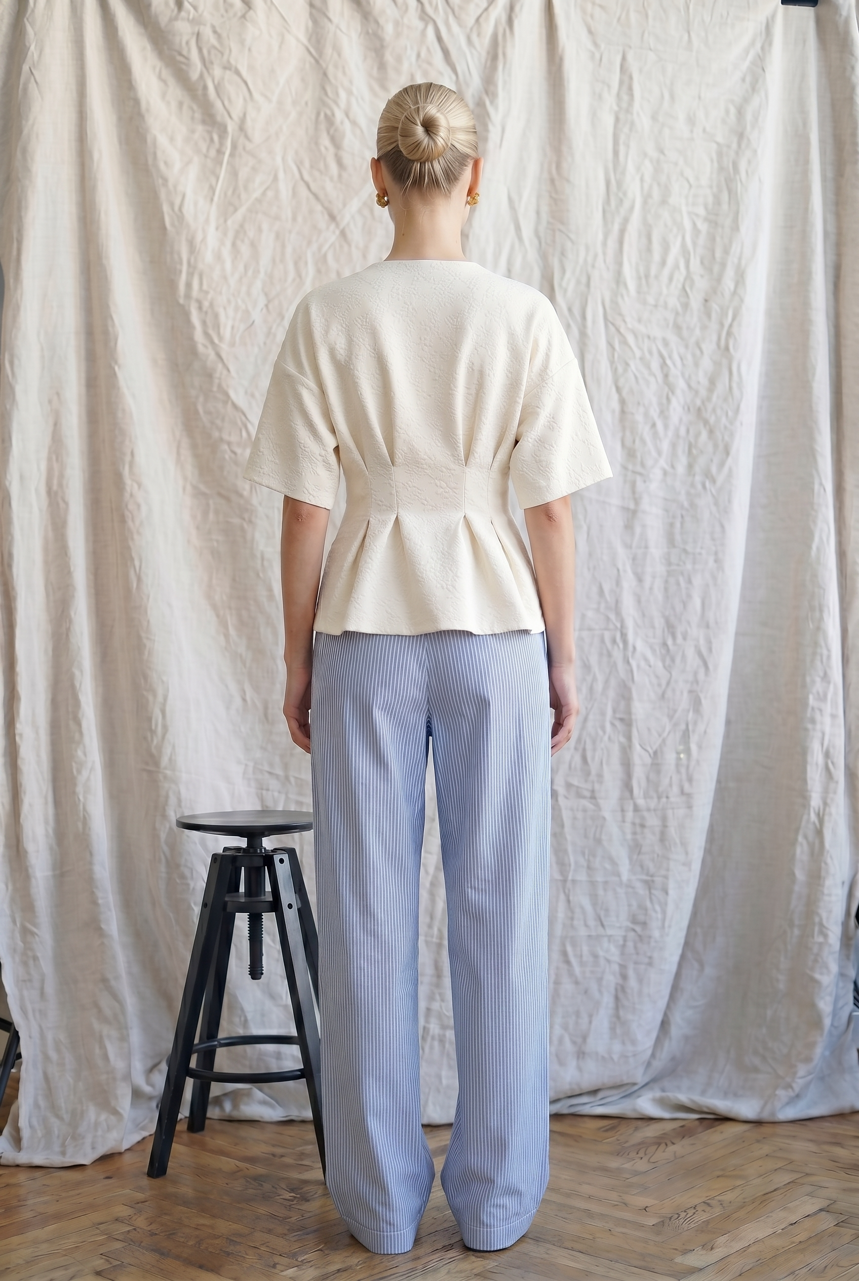 Textured Jacquard Peplum Blouse