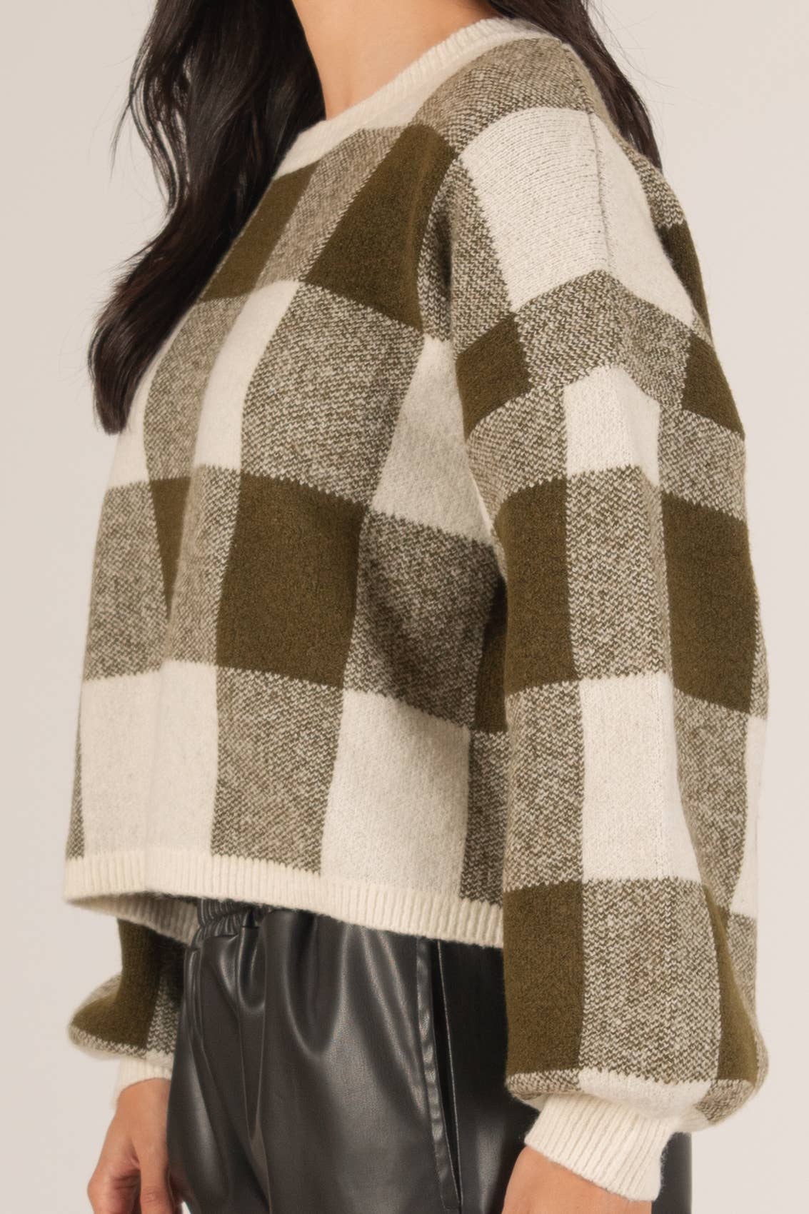 Plaid Crew Neck Oversized Sweater