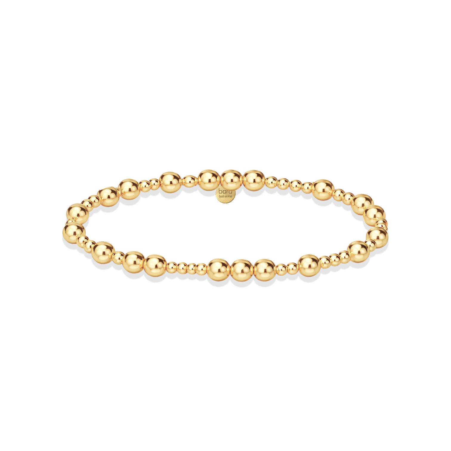 Gold beaded bracelet on a white background