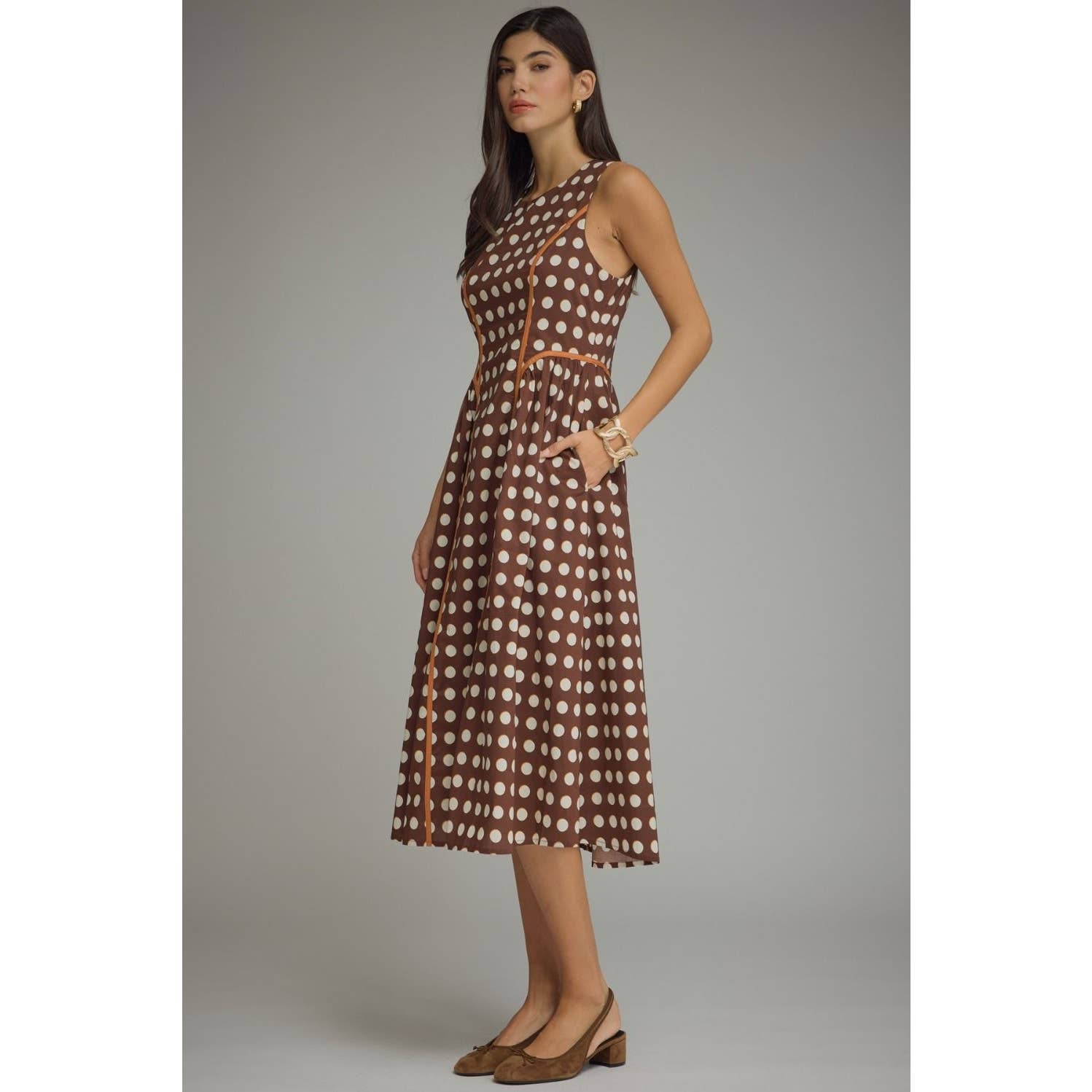 Polka Dot Sleeveless Midi Dress