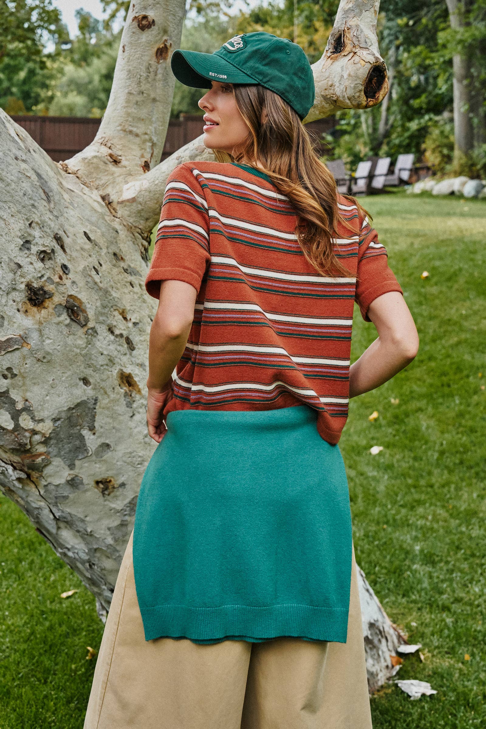 Striped Knit Ringer Tee With Crew Neck
