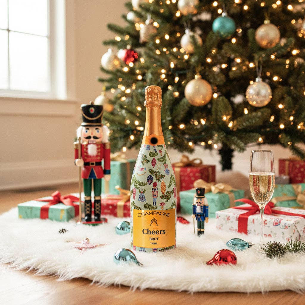 Christmas Ornament Champagne Bottle Wrap – Holiday Hostess Gift