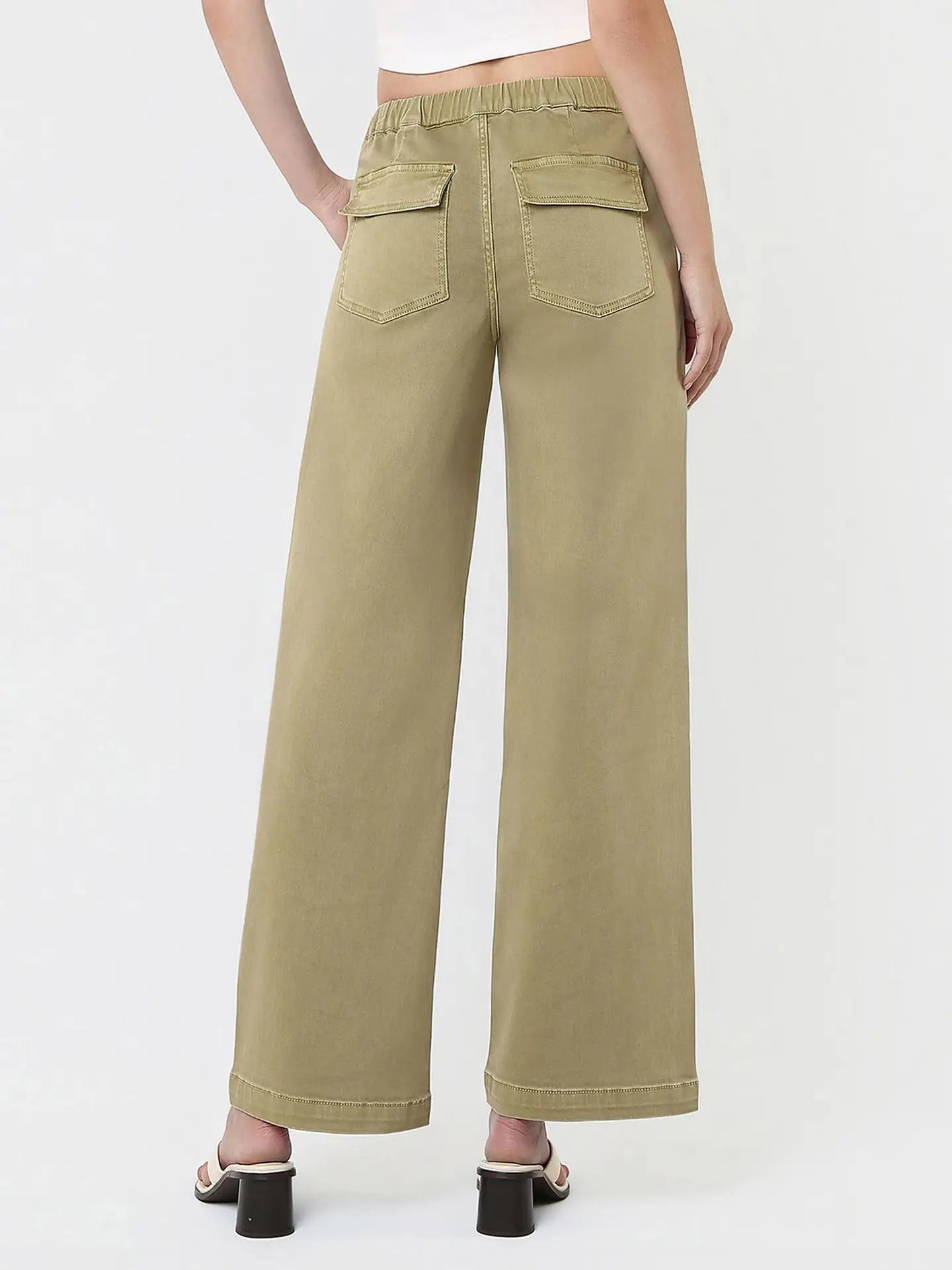 Vervet| High Rise Elastic Drawstring Wb Baggy Wide Jeans