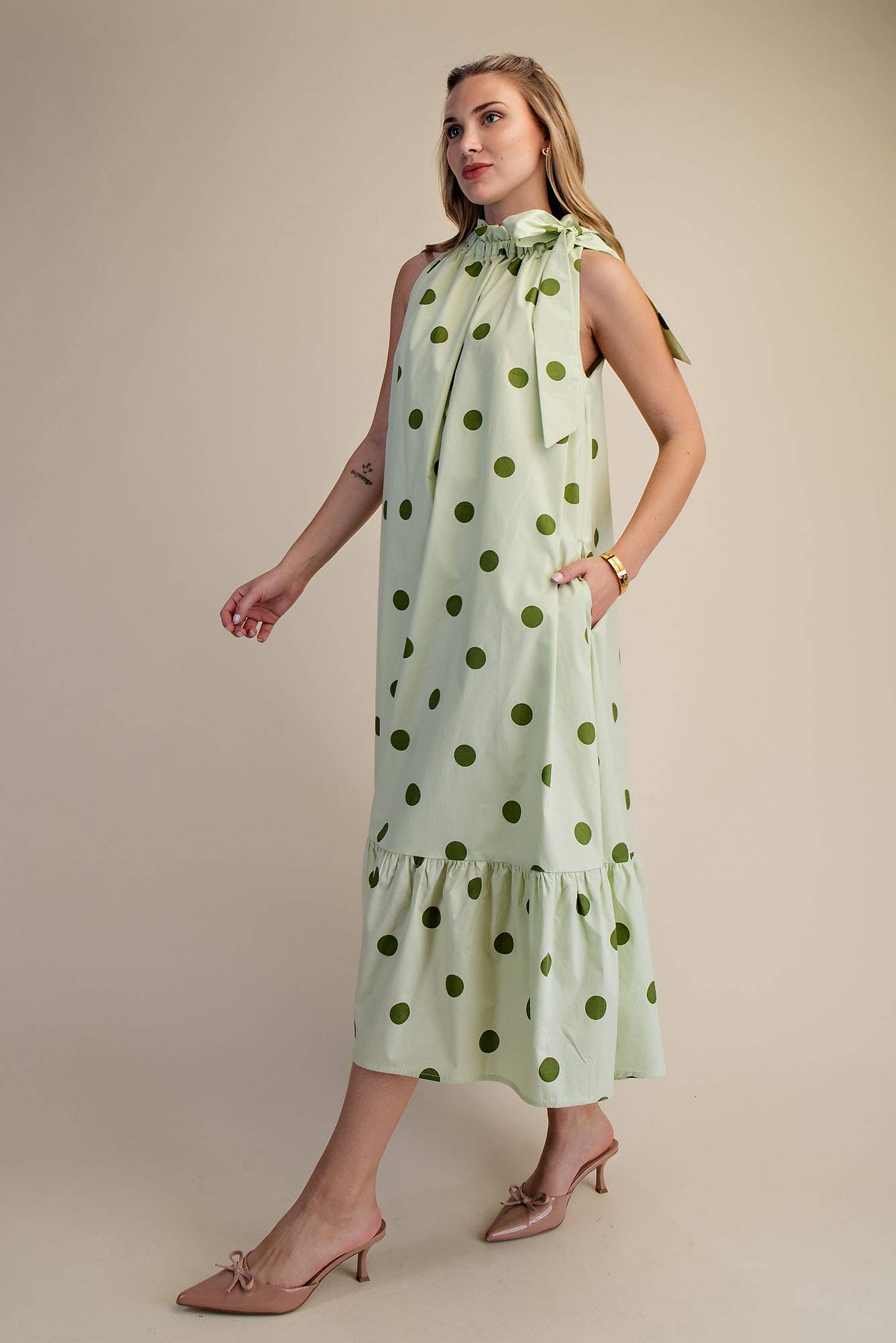 Ruffle Tie Neck Sleeveless Midi Dress