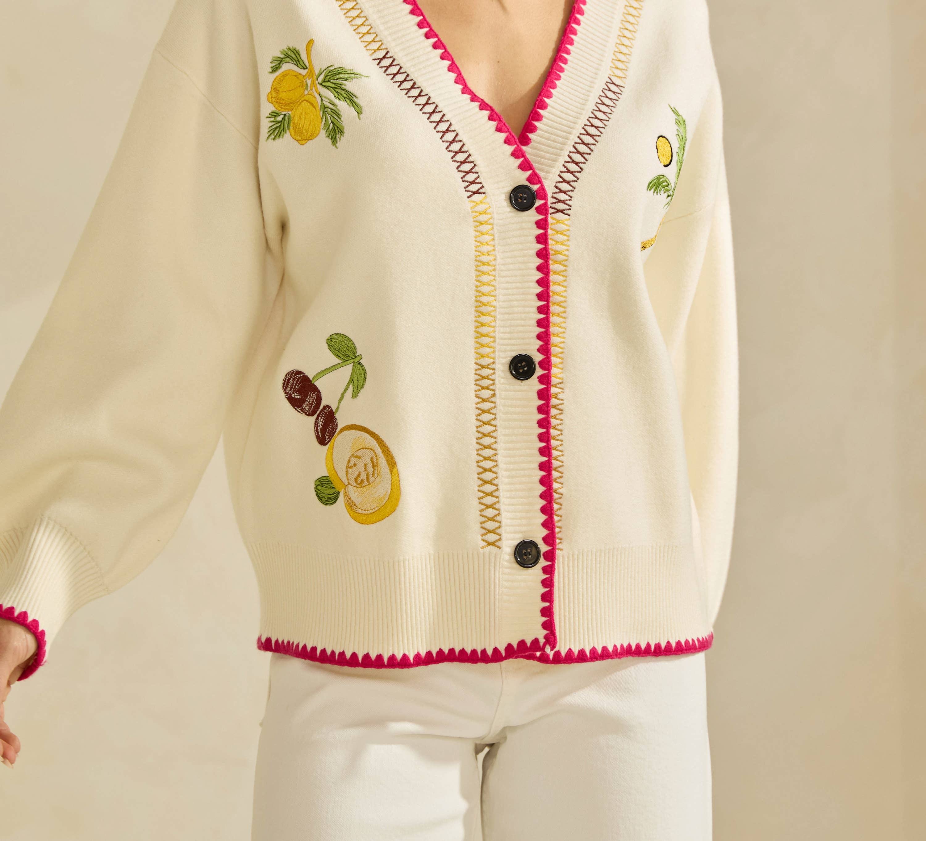 Embroidered V-neck Cardigan