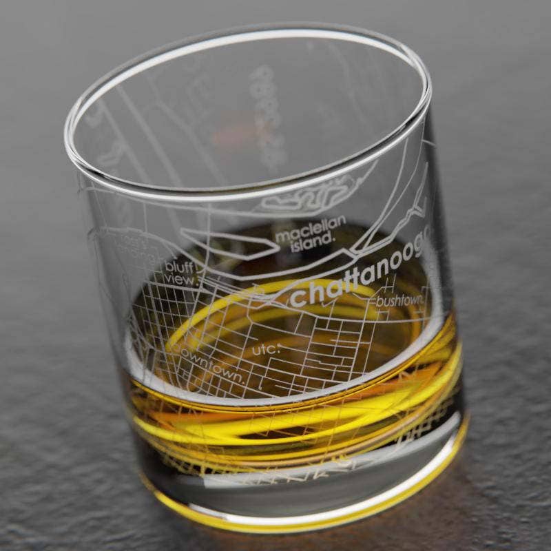 Chattanooga TN Map Rocks Whiskey Glass