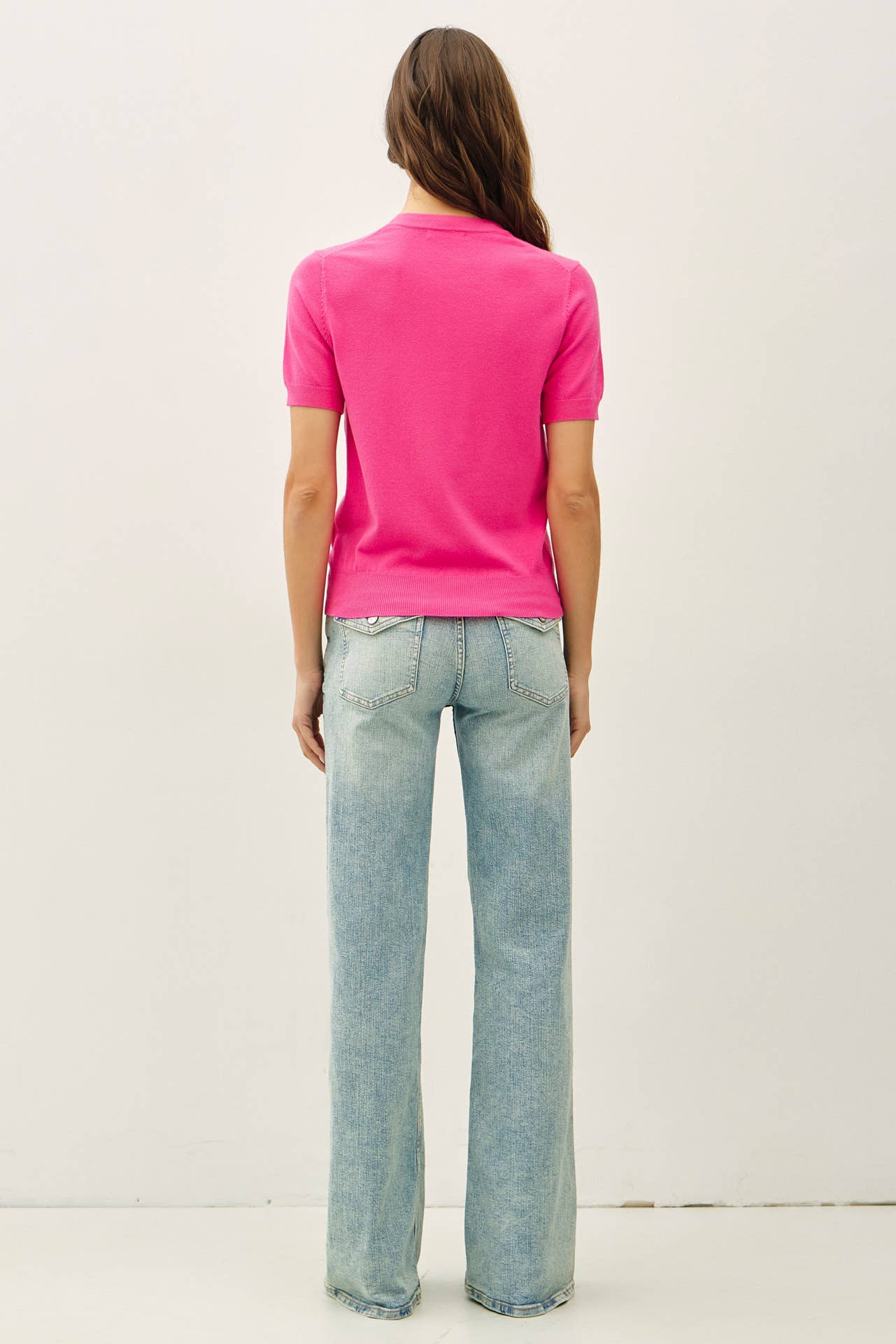 BASIC SHORT SLEEVE SWEATER TOP