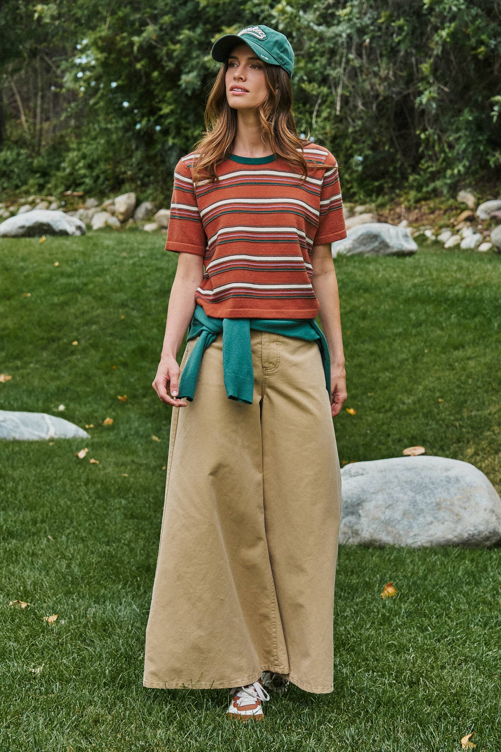 Striped Knit Ringer Tee With Crew Neck
