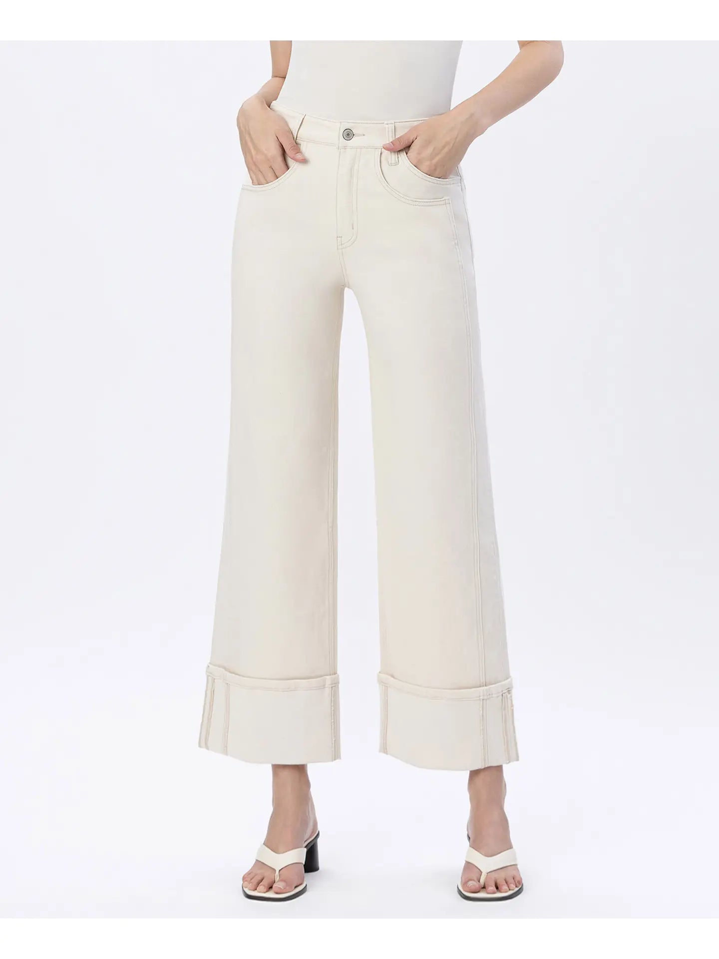 High Rise Cuffed Wide Leg Jeans