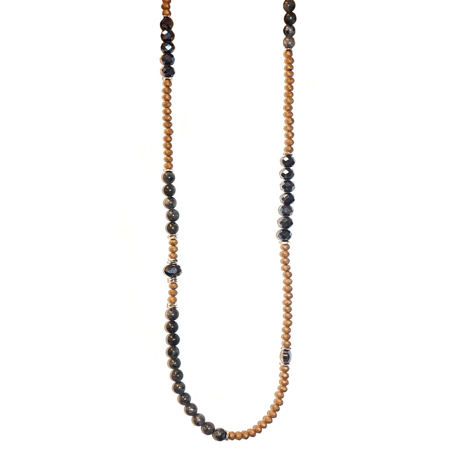 Stone & crystal beaded long necklace