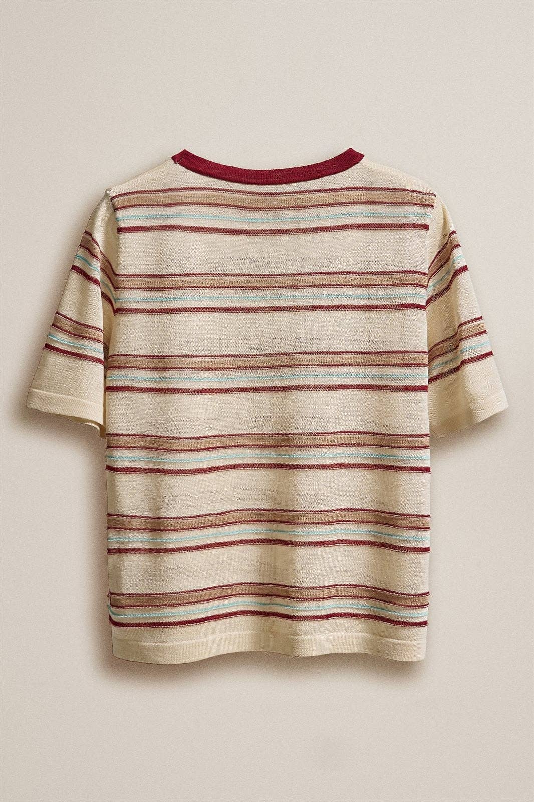 Striped Knit Ringer Tee With Crew Neck