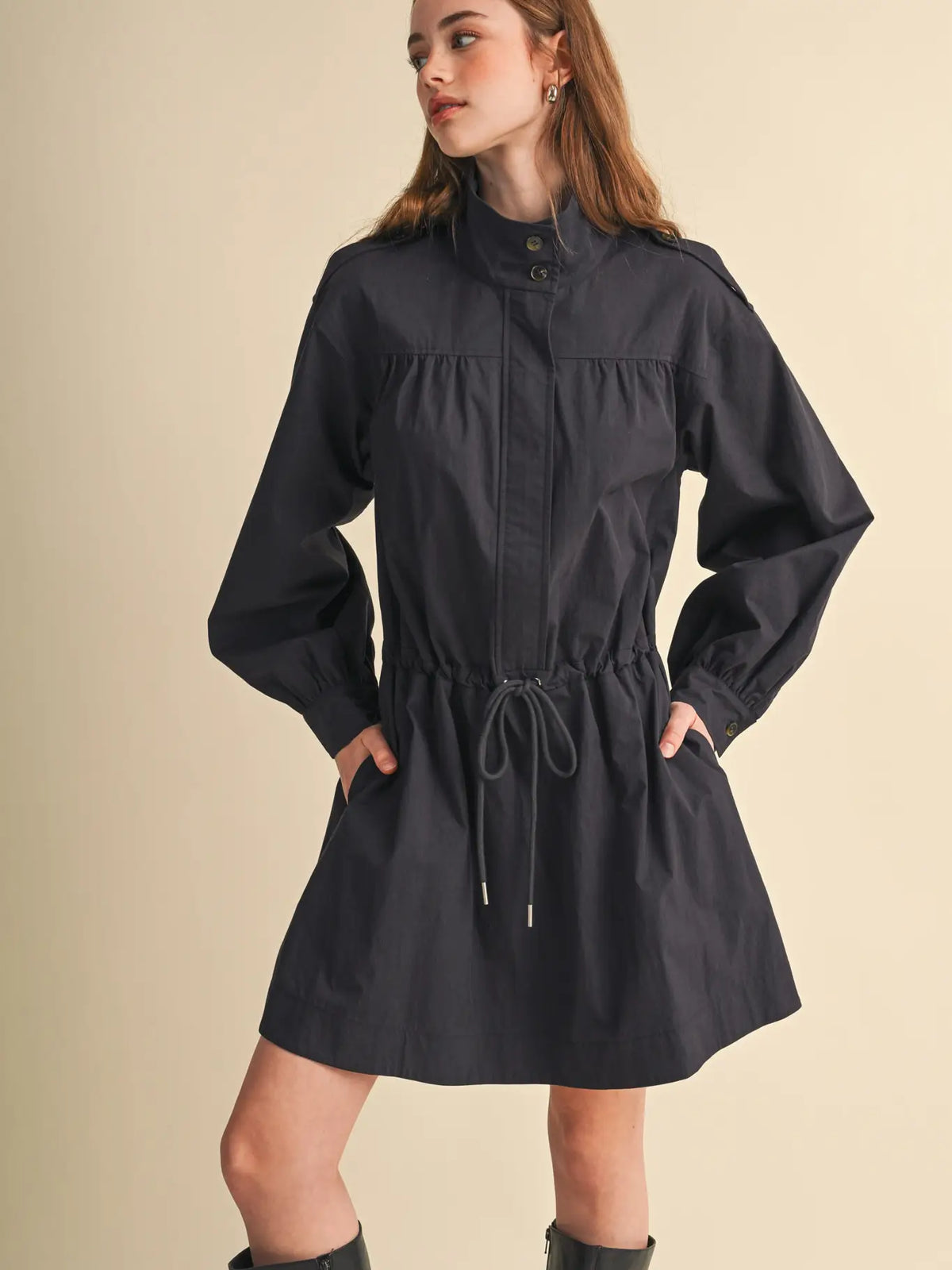 Drawstring Waist Utility Mini Dress