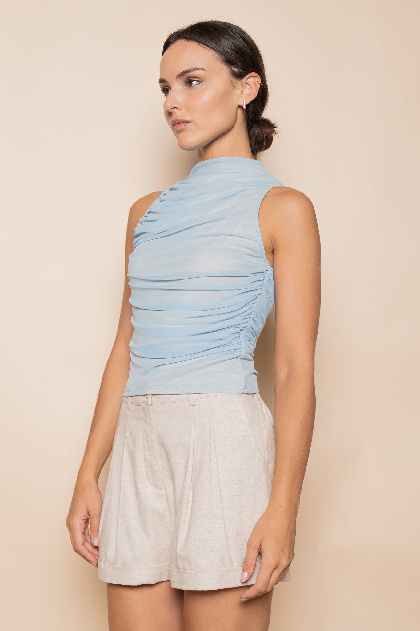 RUCHED MESH TANK TOP