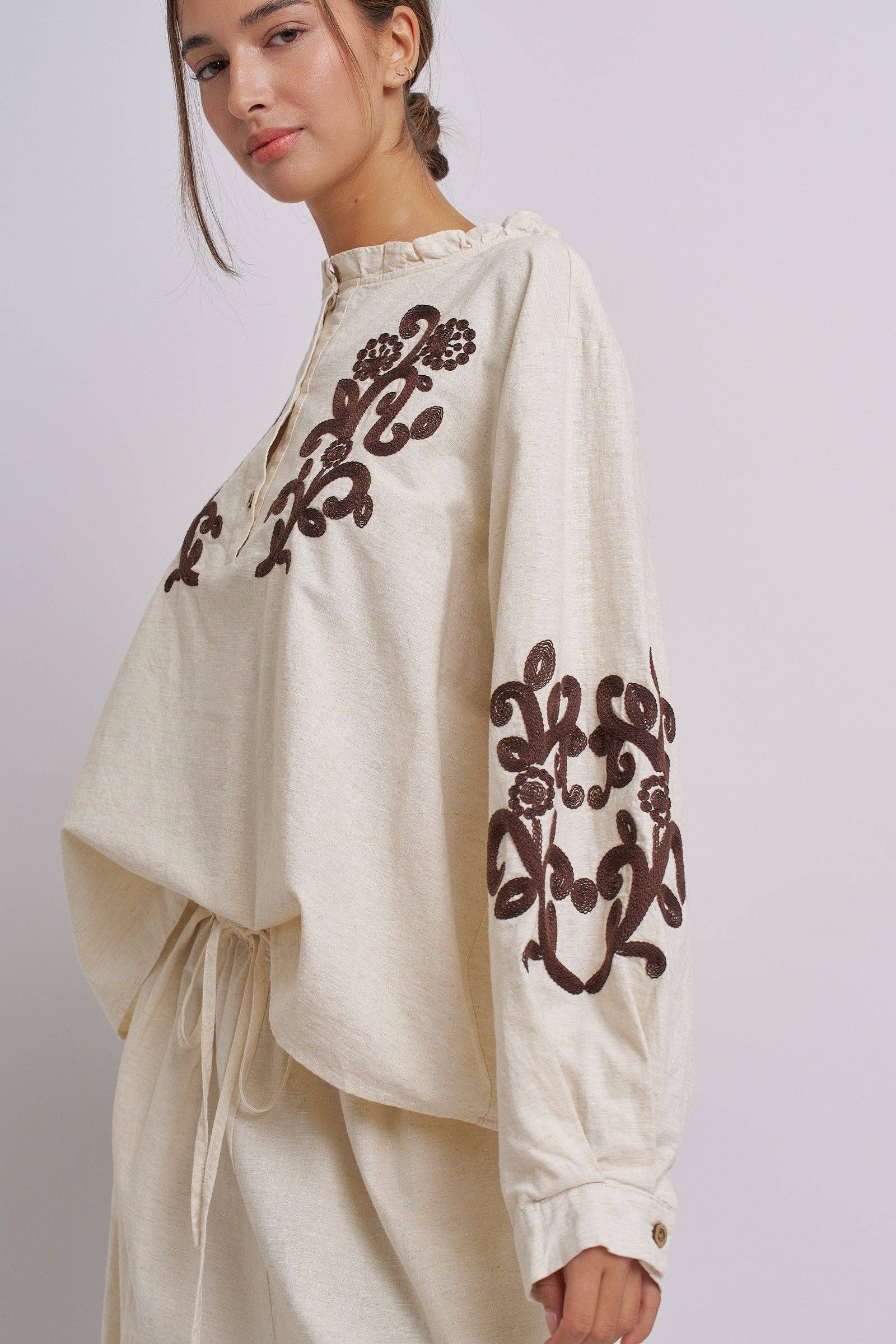 Linen Blouse With Ruffle Collar