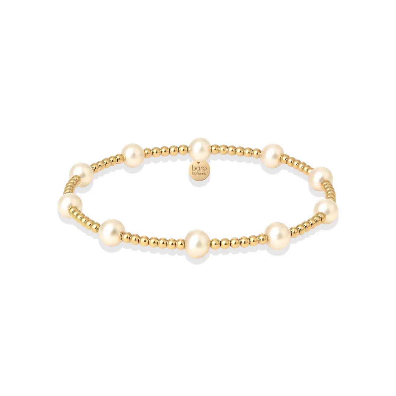 Gold bracelet with pearls on a white background