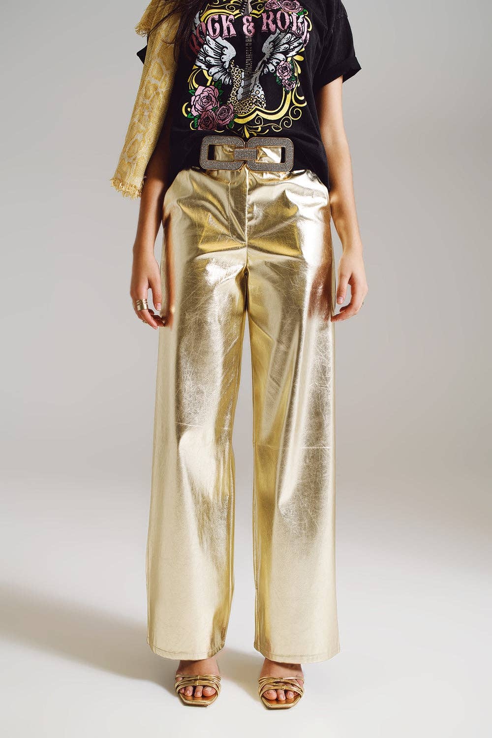 Metallic Straight Leg Pants in gold