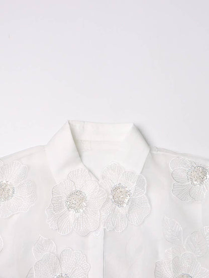 Organza Shirt 3D Floral Sequin Detail