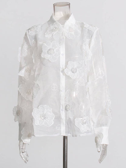 Organza Shirt 3D Floral Sequin Detail