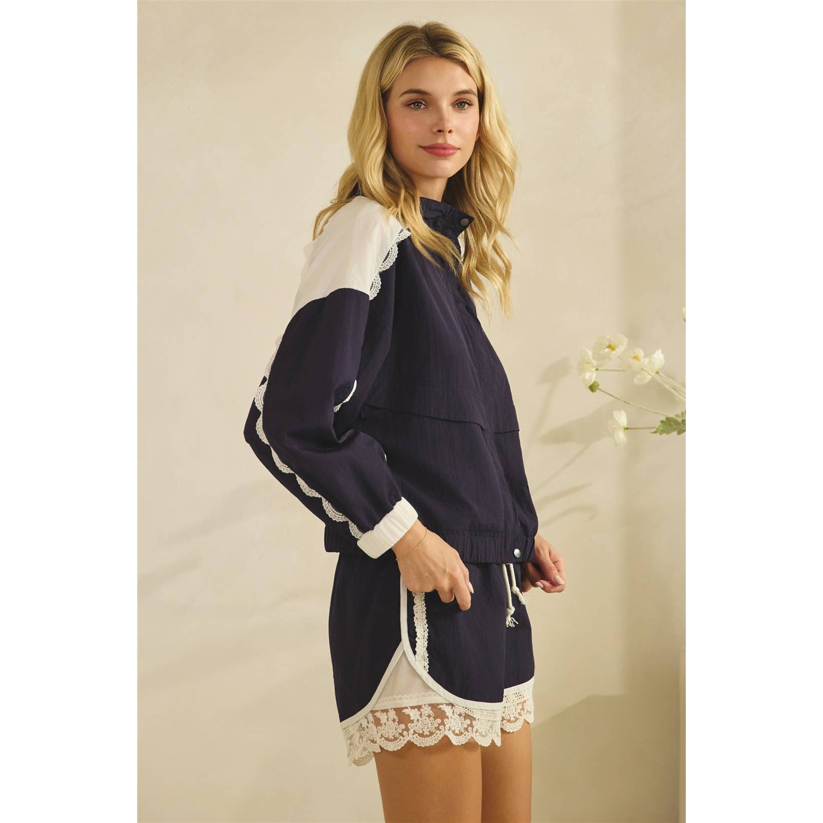 Lace and Mesh Inset Track Jacket