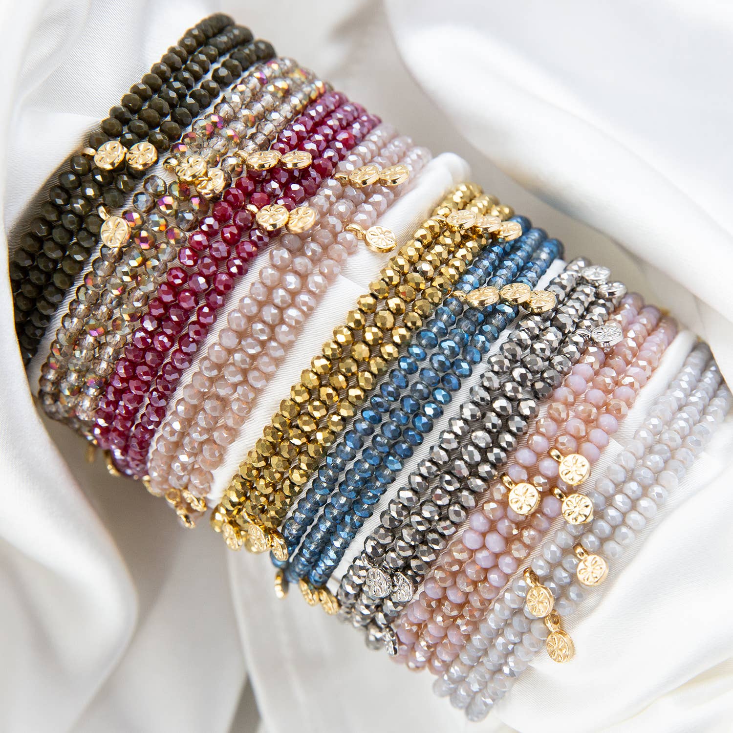 multi colored gem hand beaded adjustable wrap gold bracelet