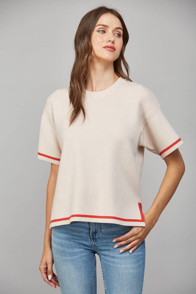 Edge Contrast Trim Sweater Tee